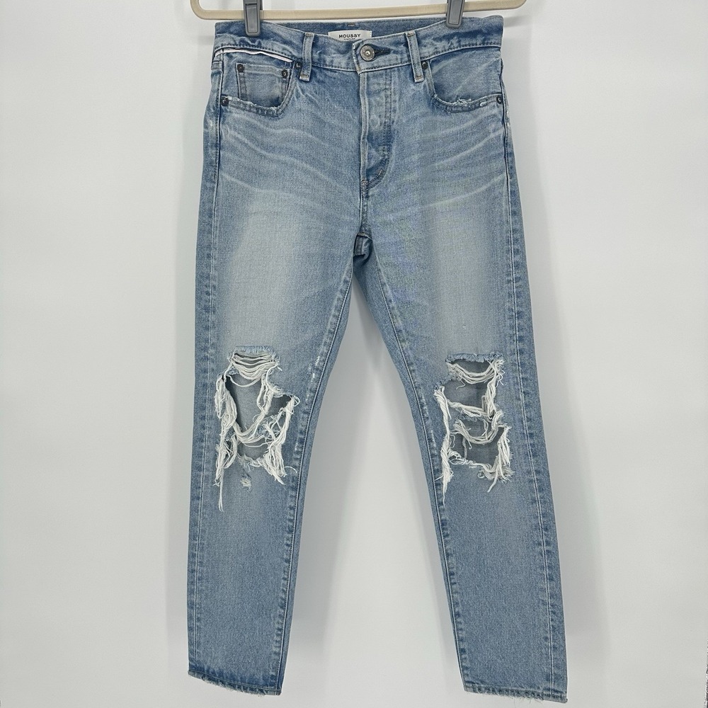 Moussy Vintage Women's Sz 27 Skinny Jeans Light Wash Distressed Denim Button Fly